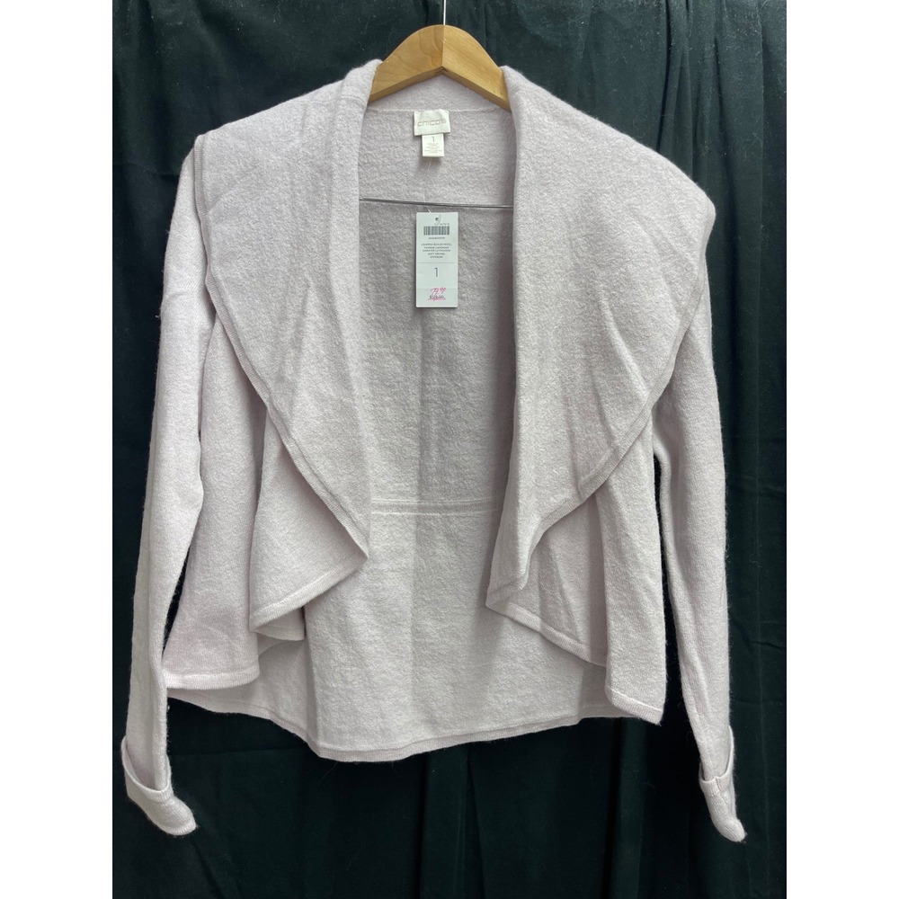 Chicos Yvonne Cardigan Sweater Boiled Wool Soft Orchid Purple Size 1 NWT